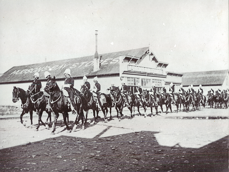 1901 full dress parade, old photos hudson's bay store, fort museum nwmp, first nations interpretive centre,  rcmp march west 1876, how the RCMP started, mounted police origin, history of rcmp, horses in the rcmp