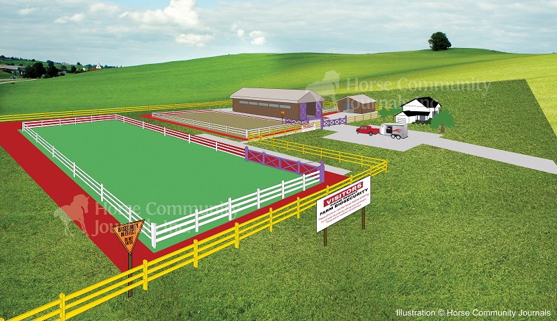 Biosecurity horse farm, how to protect horse from virus, pathogens horse farm, designing a horse barn for health, safely transporting horses