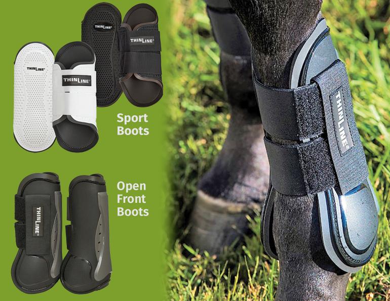 thinline sportboots, equine sportboots with open front, flexible filly horse boots